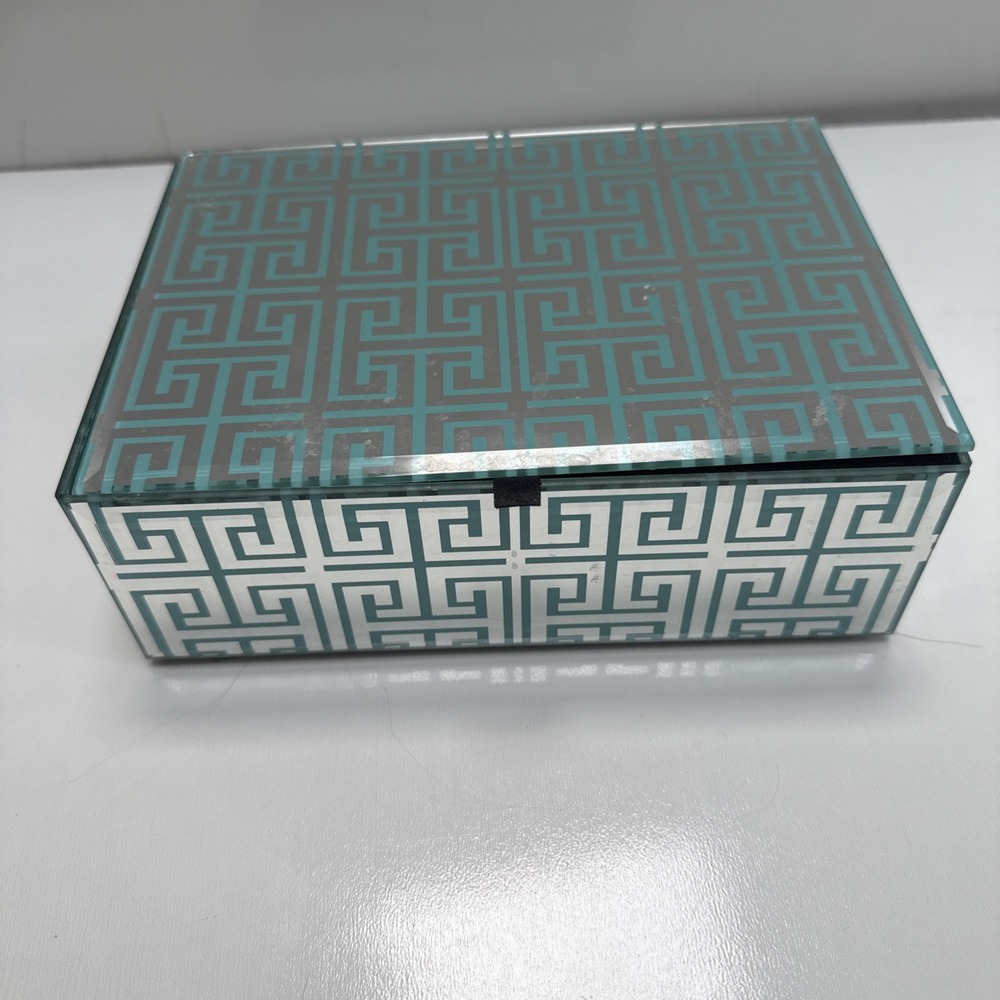 Glass Beveled Mirror Turquoise Jewelry Trinket Box Adler/Colin + Justin